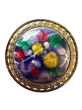 Vintage Reverse Carved Lucite Brooch Gold Tone Floral Pin 1950s New Old Stock